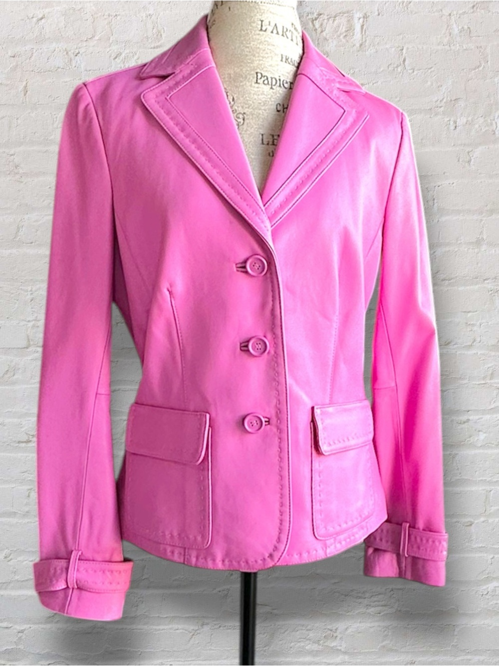 Liz Claiborne Lambskin Pink Leather Blazer Vintage Y2K Fuchsia Jacket Size 12
